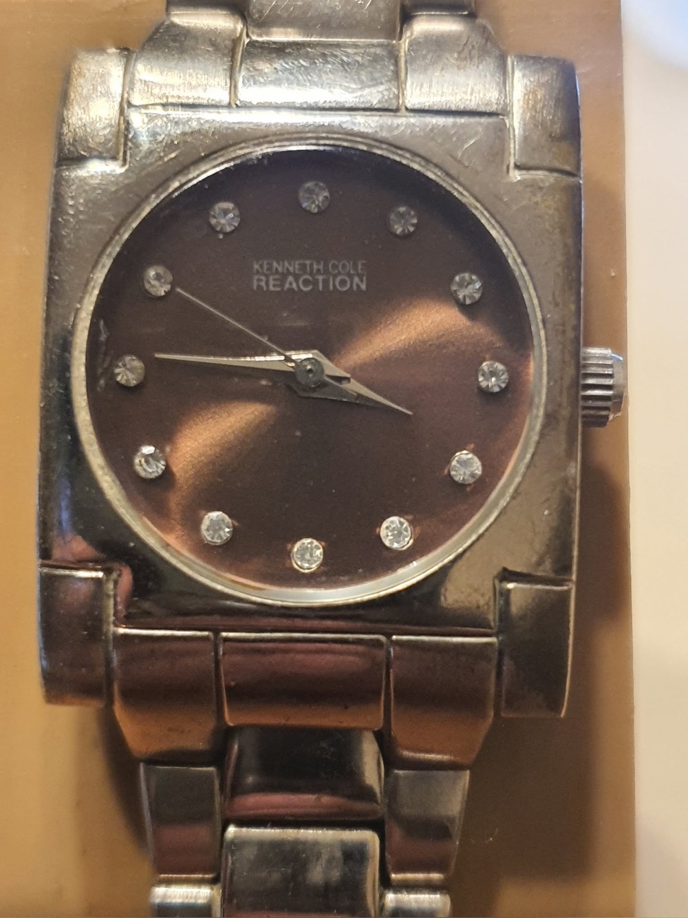 10/$20 Kenneth Cole Reaction Silver/Brown Rhinestone Stainless Steel Women's Wat